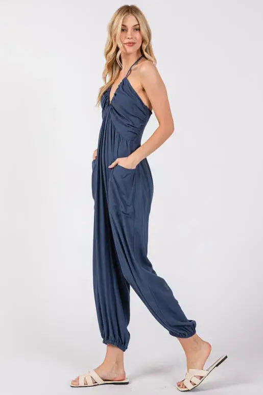 Woven Solid Jogger Jumpsuit