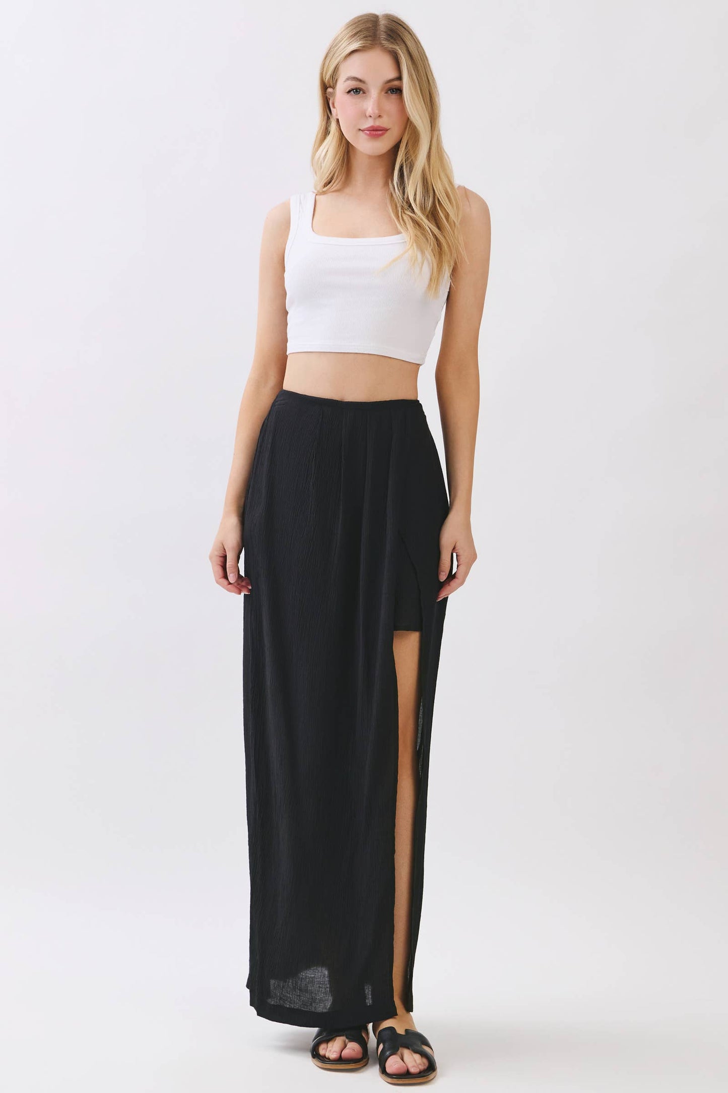 FAUX WRAP PLEATS MAXI SKIRT - VJS800016