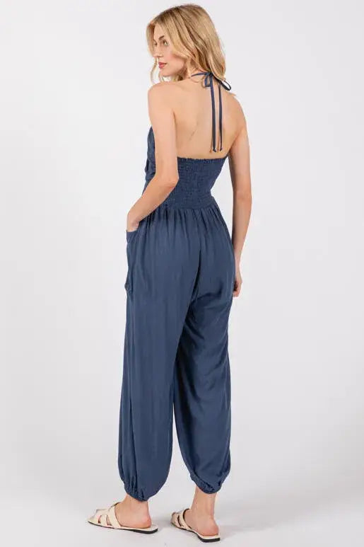 Woven Solid Jogger Jumpsuit