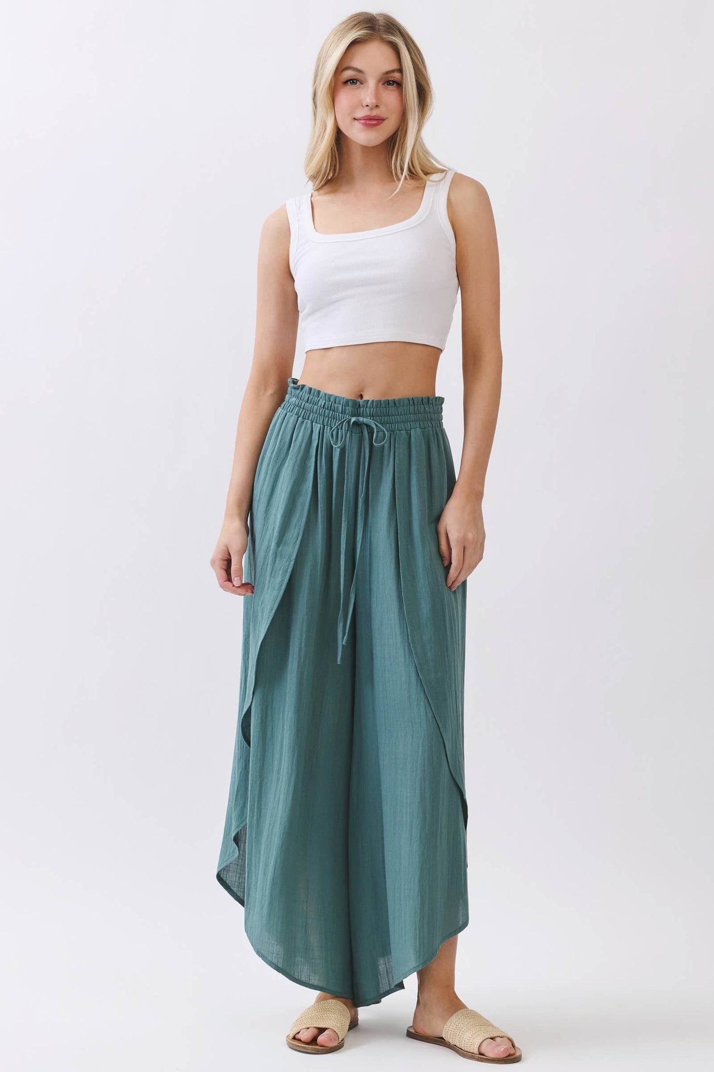 FRONT SLIT WRAP ROUND HEM PANTS