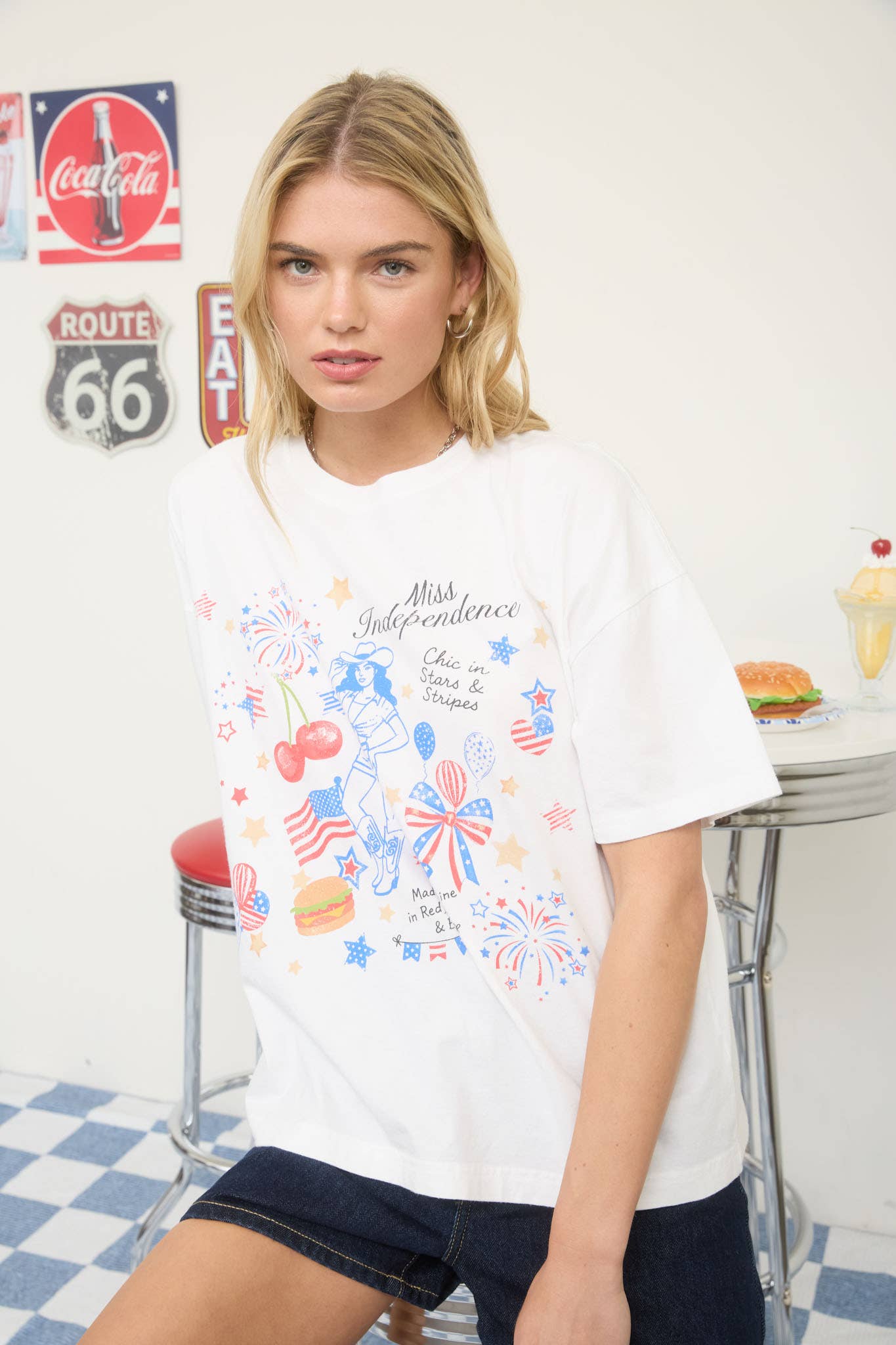 MISS INDEPENDENCE SHORT SLEEVE KNIT T-SHIRT