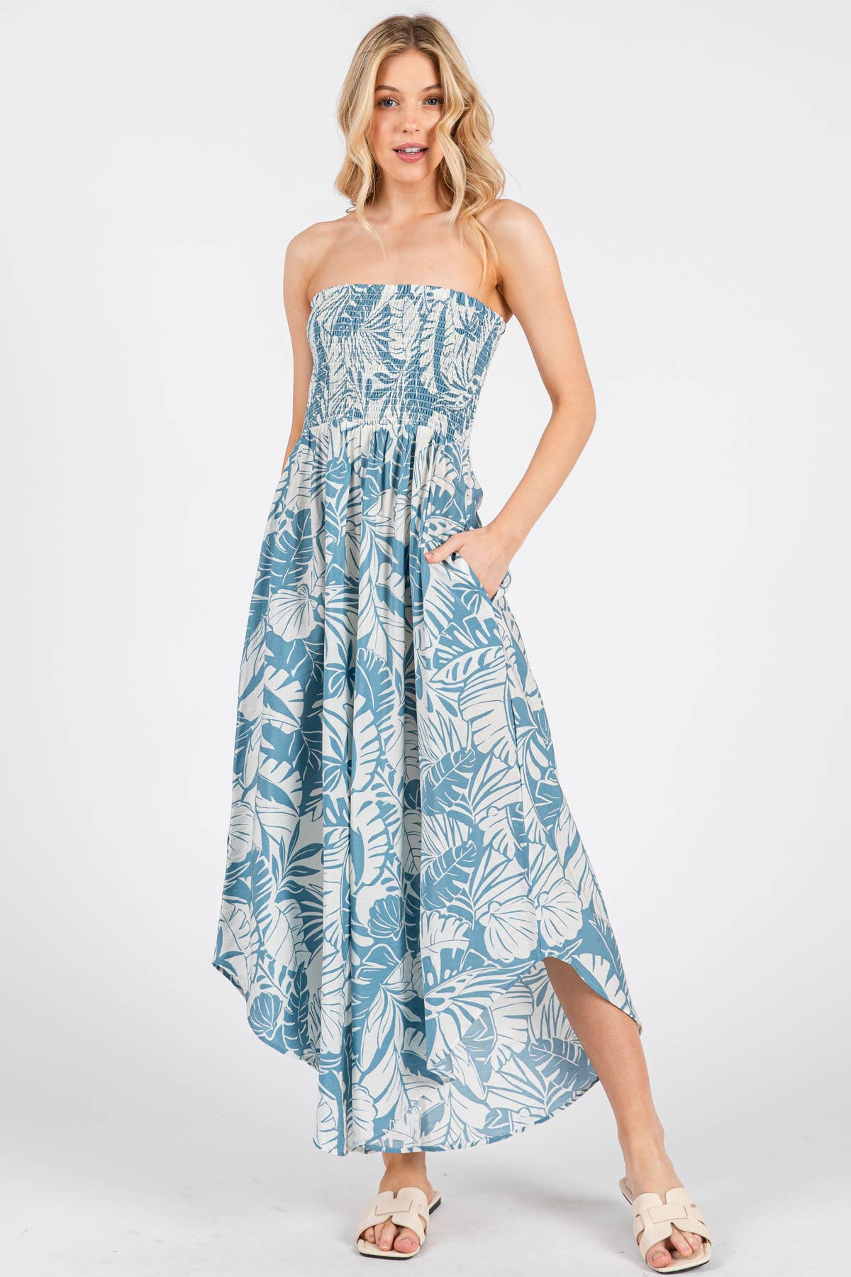 Print Smocked Detail Jumpsuit