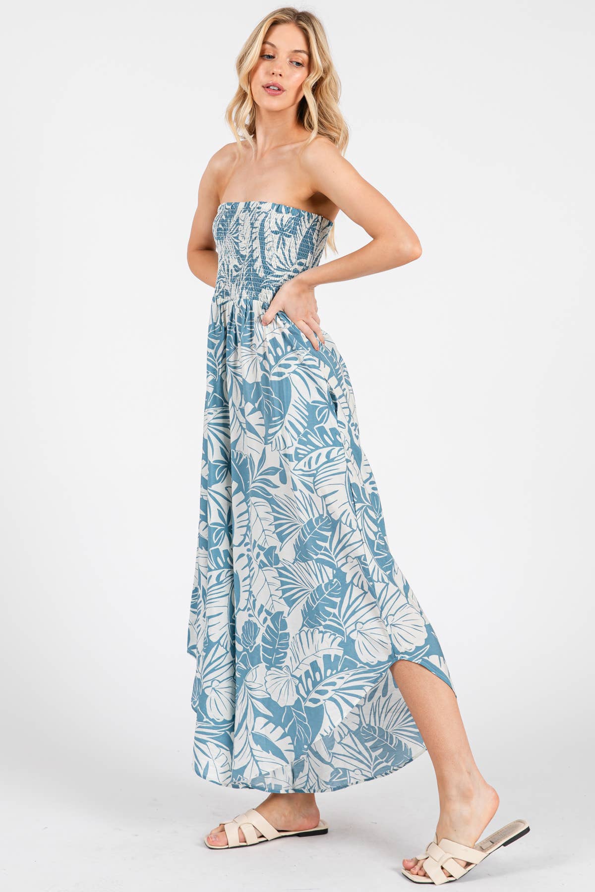 Print Smocked Detail Jumpsuit