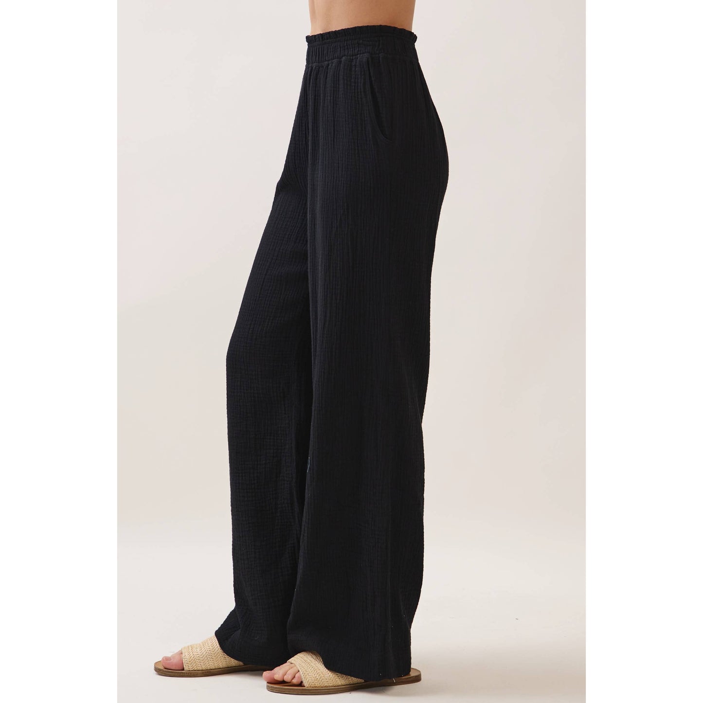 DOUBLE GAUZE SOLID WIDE LEG PANTS