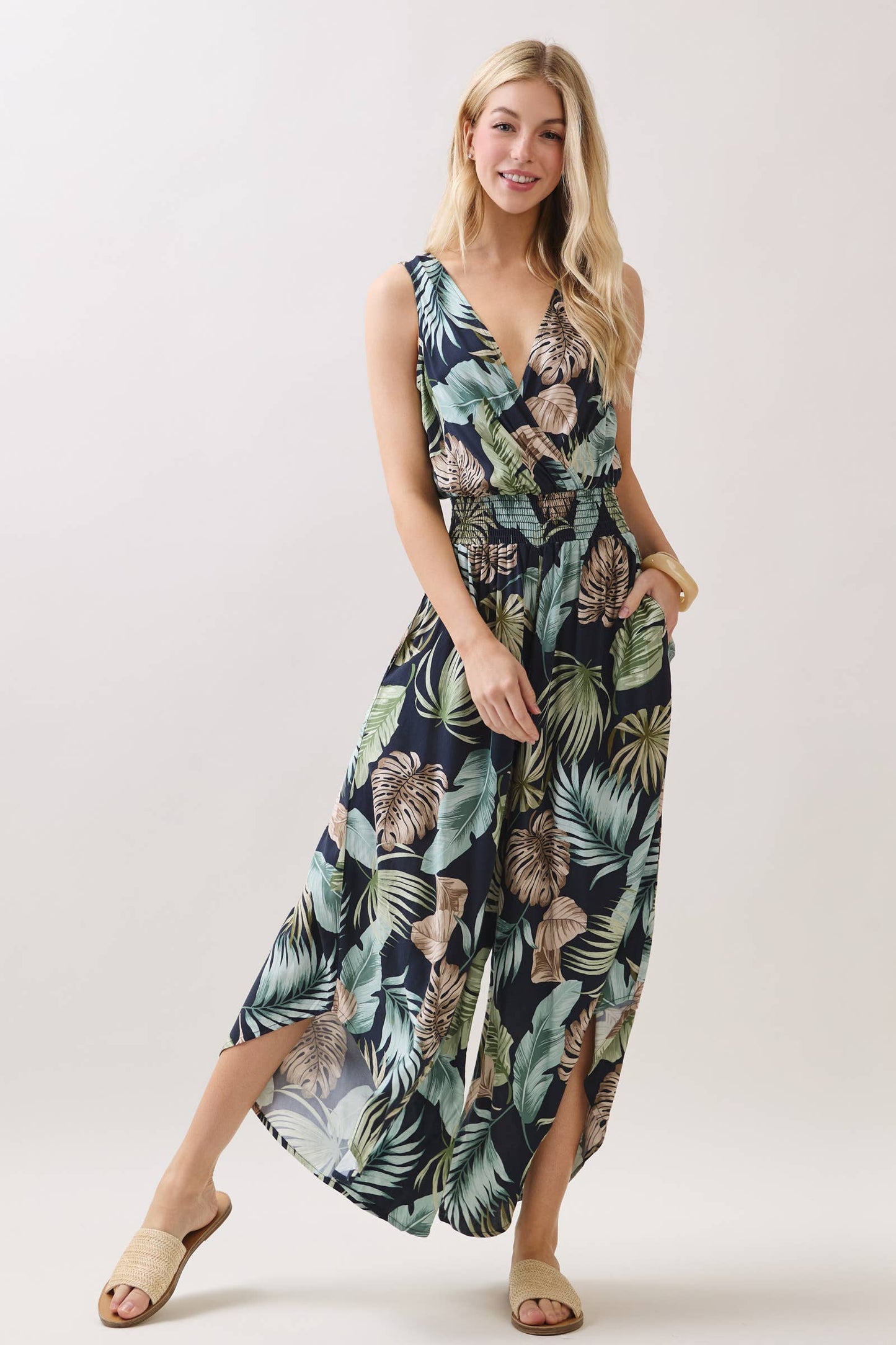 V-Neck Surplice Sleeveless Jumpsuit