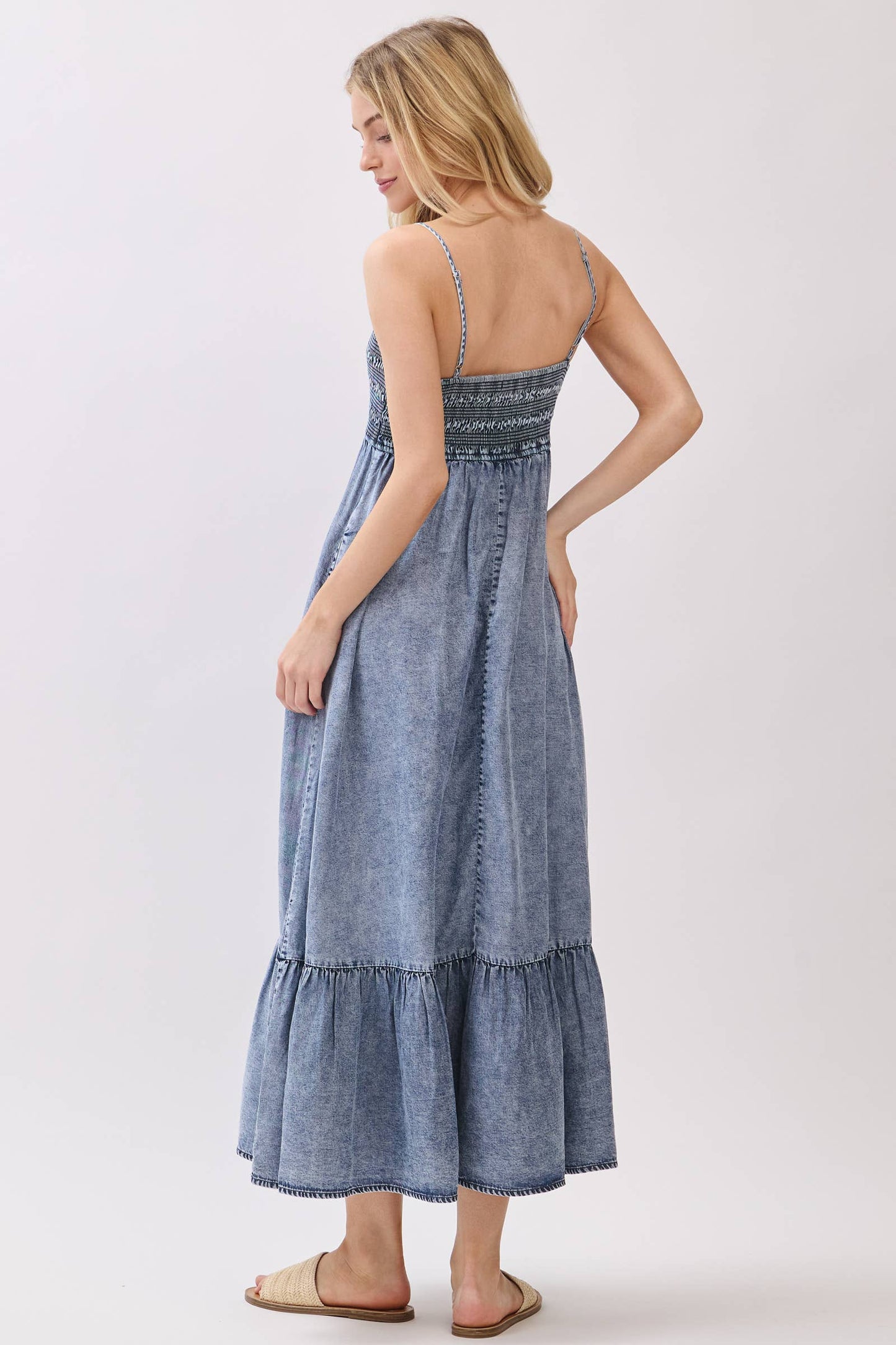 Tencel Smocked Top Tiered Midi Dress