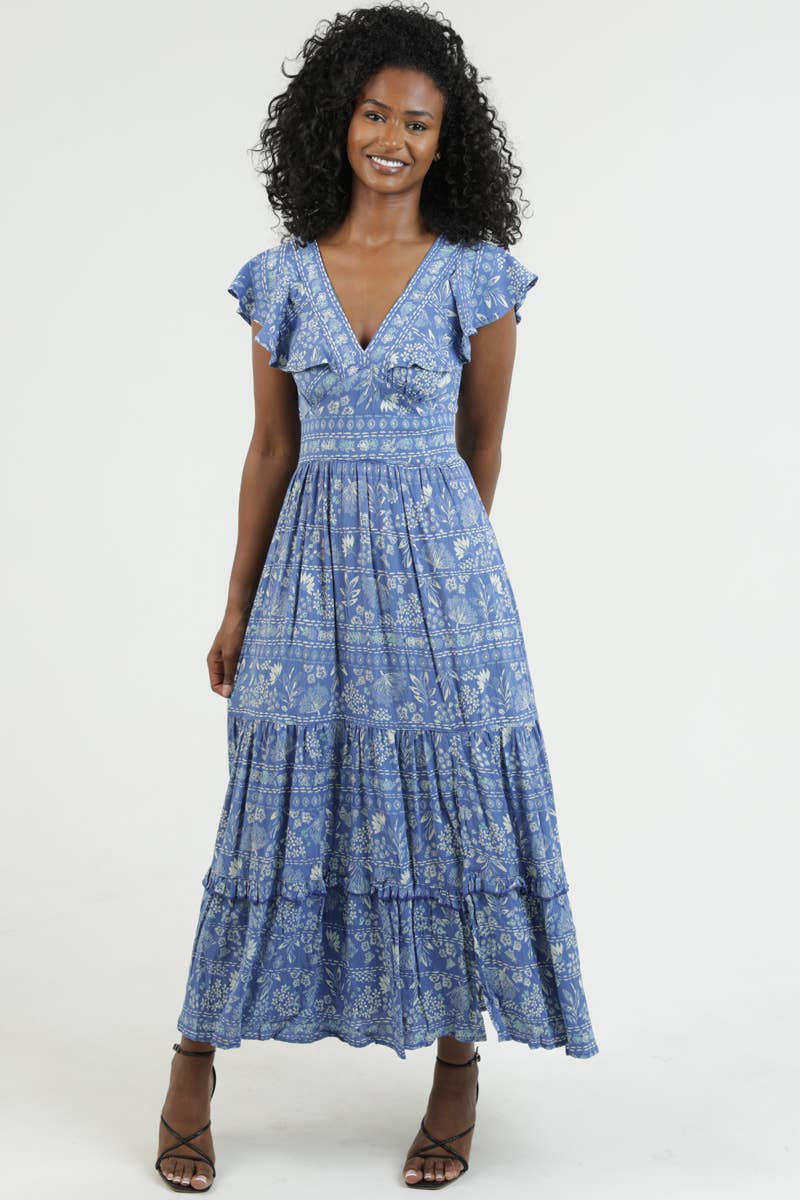 FLORAL RUFFFLE SLEEVE DRESS