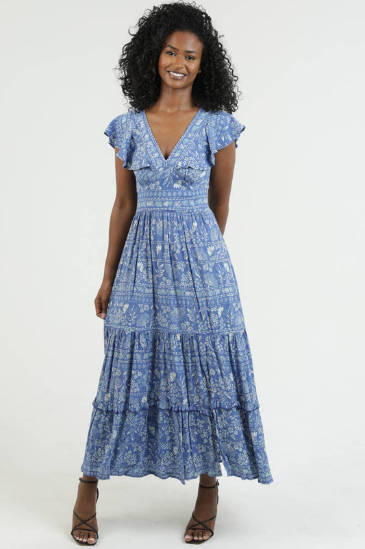 FLORAL RUFFFLE SLEEVE DRESS