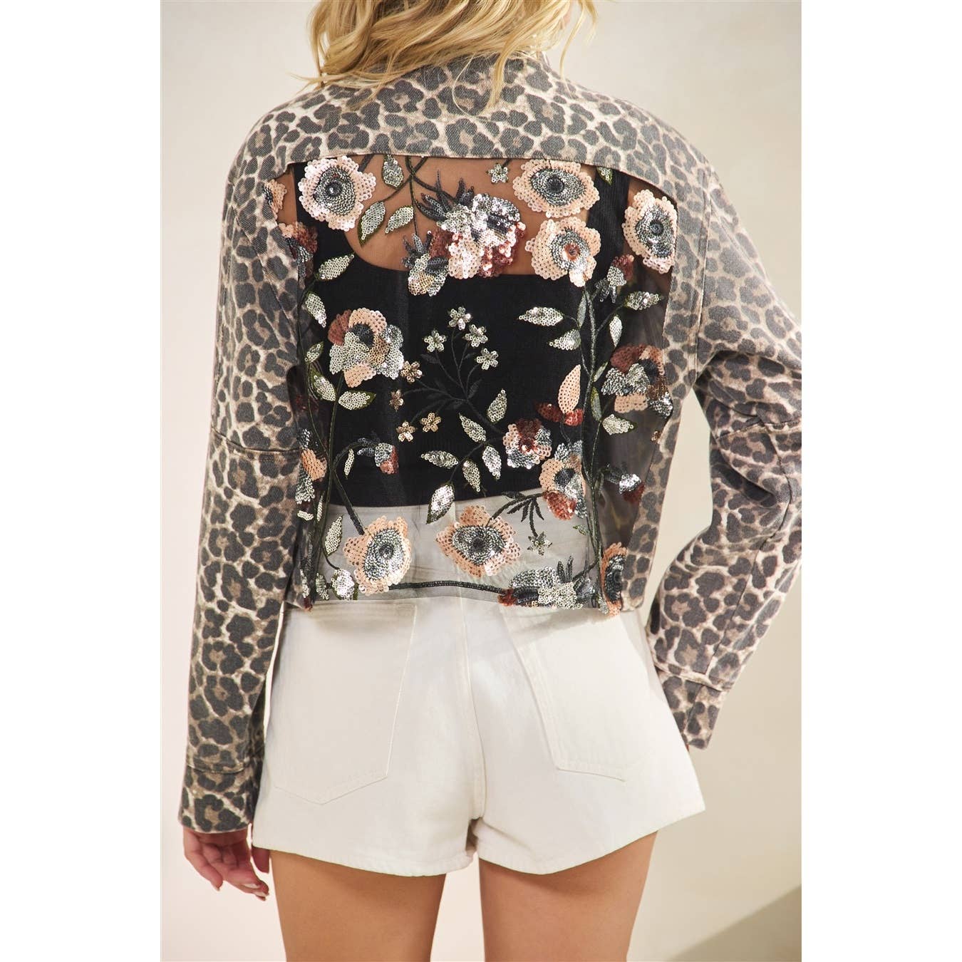 Leopard Denim jacket with back contrast