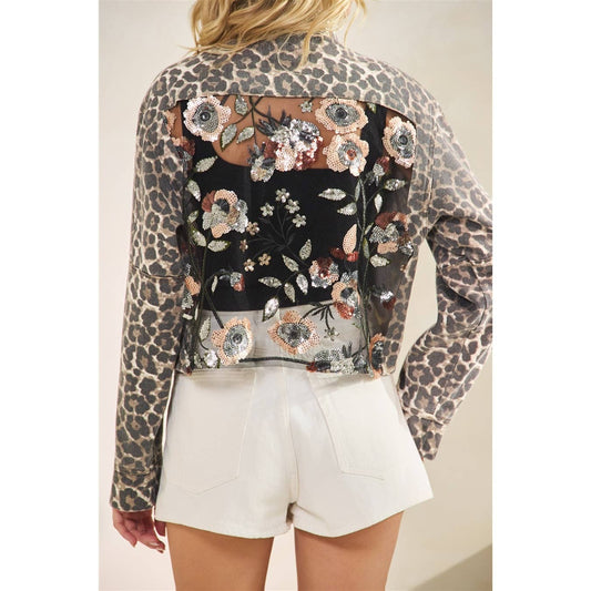 Leopard Denim jacket with back contrast