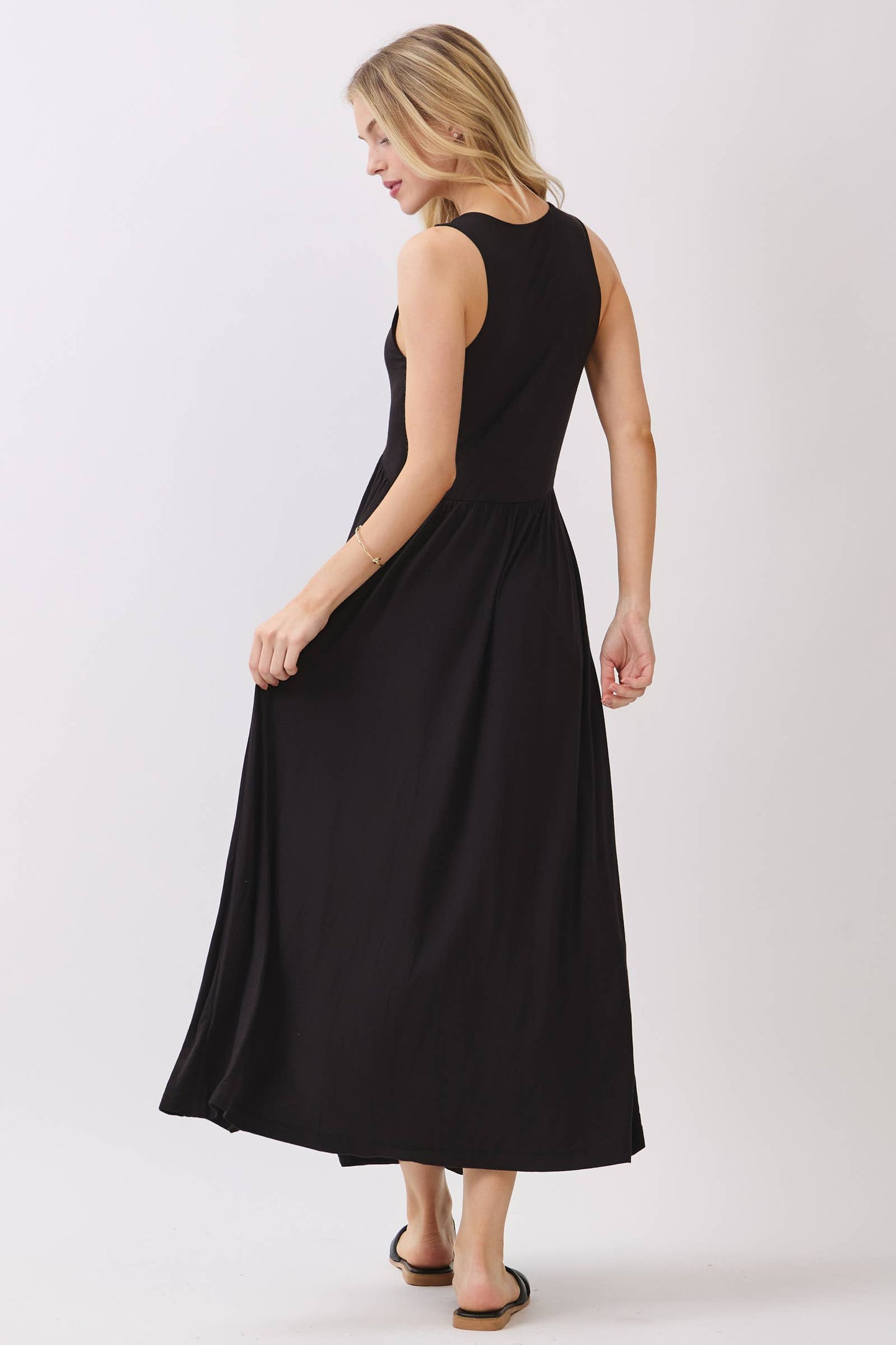 Solid Sleeveless Midi Dress with Front Slit