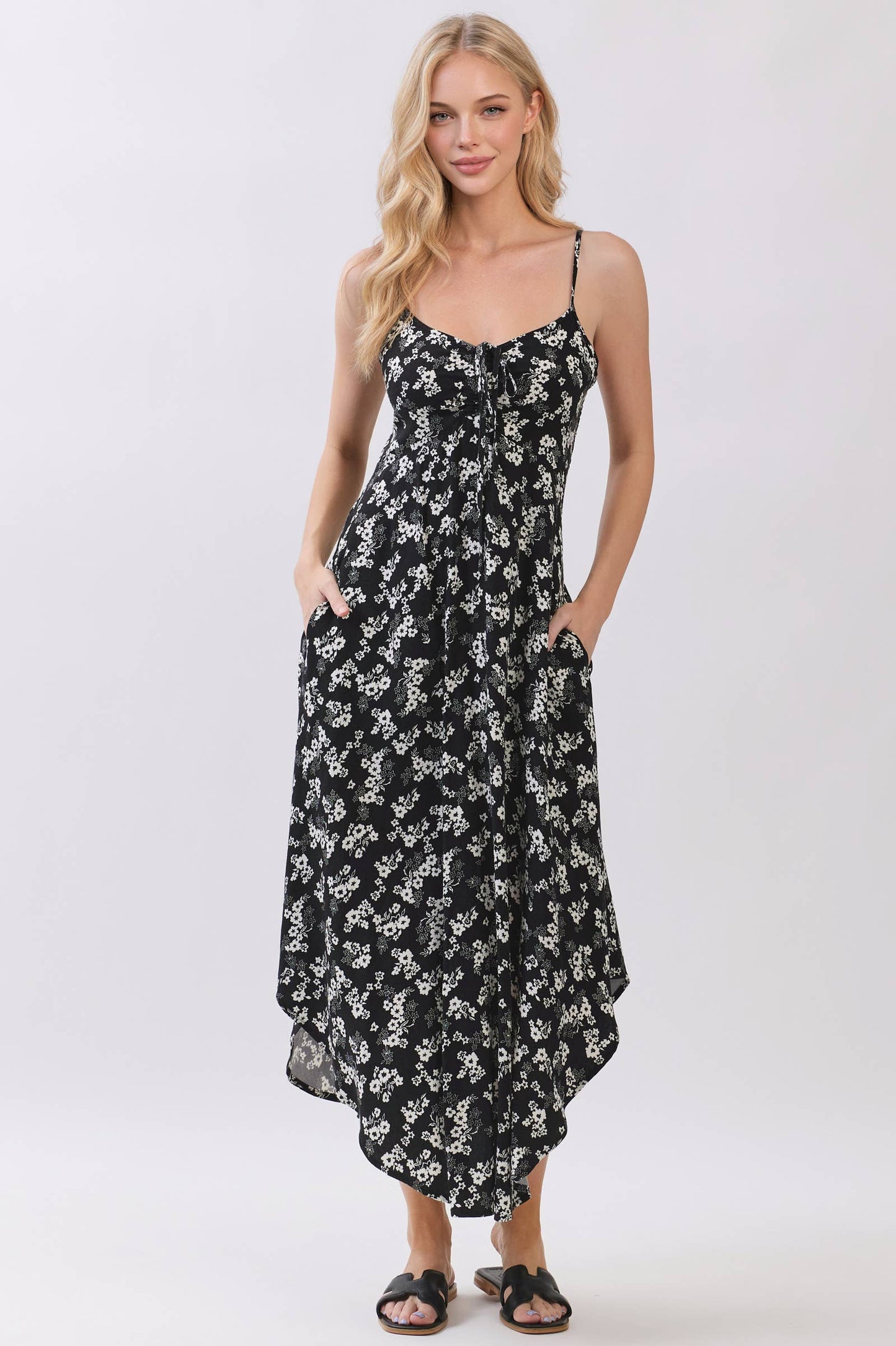 FLORAL PRINT CHEST RUCHED MIDI DRESS