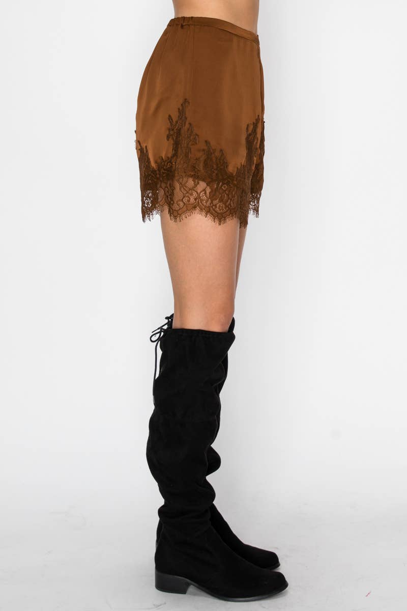 LACE TRIM SATIN SHORTS