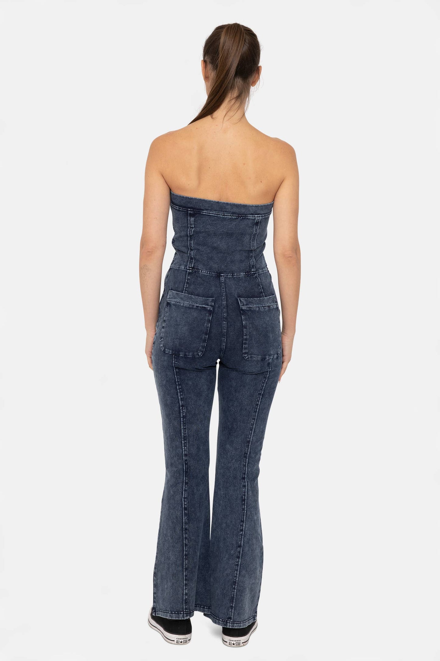 Cotton Blend Strapless Flared Jumpsuit