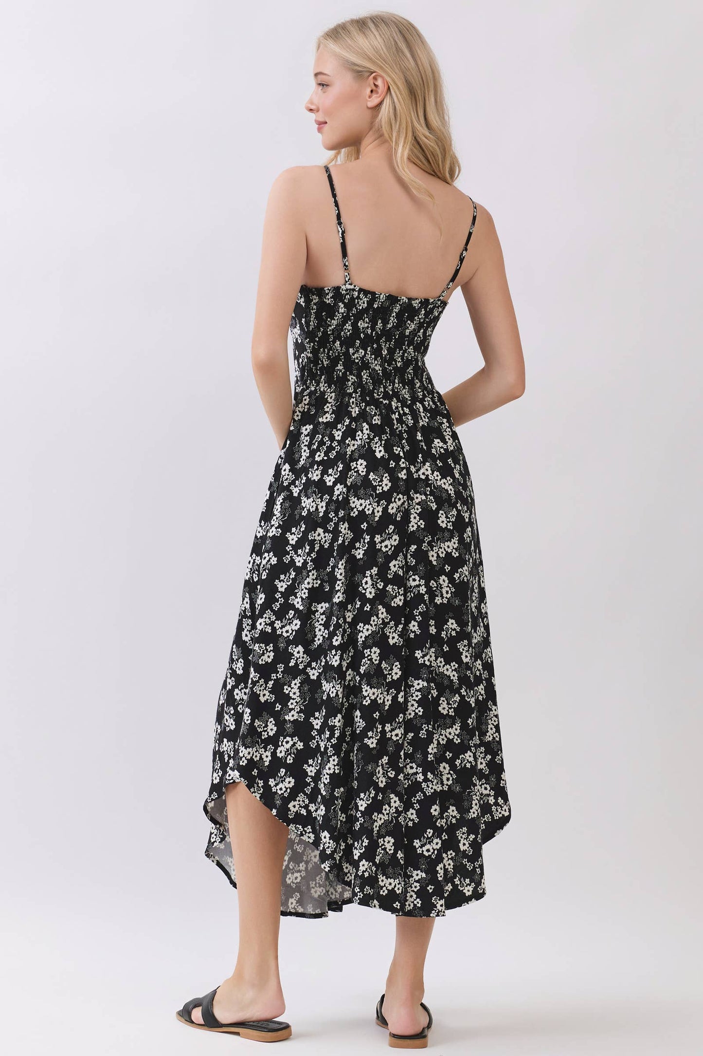 FLORAL PRINT CHEST RUCHED MIDI DRESS